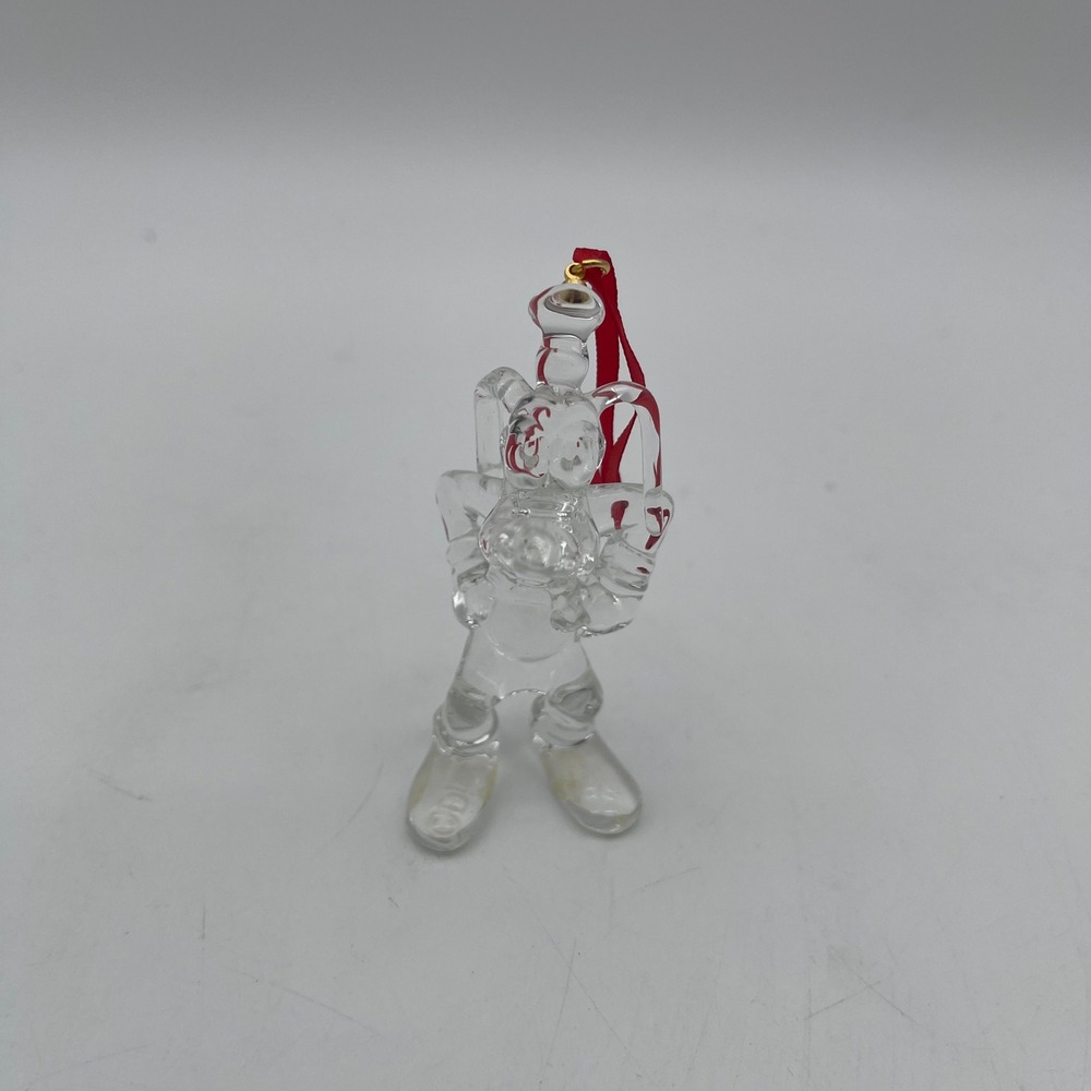 Disney Pluto Clear Glass Christmas Ornament Figurine with Red Ribbon 3 Inch